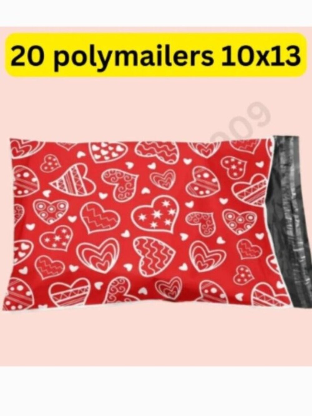 20 red heart Valentines theme poly mailers shipping bags size 10x13